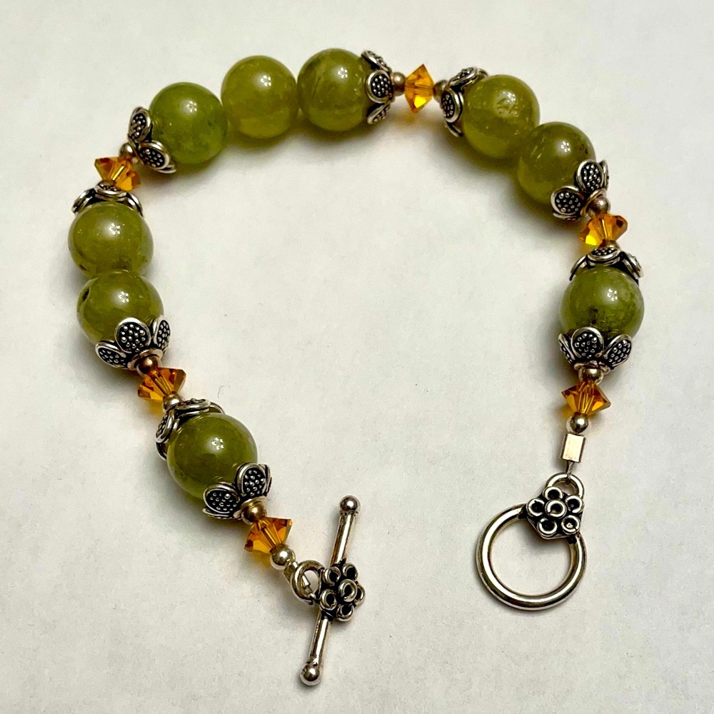 Unique New Bracelet Featuring Green Quartz, Swarovski Crystal & Sterling Silver